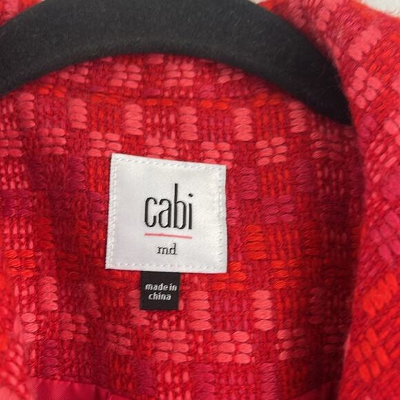 NWT CABI Sloan wool blend elastic stretch tweed red and pink midi coat sz M - Picture 6 of 9